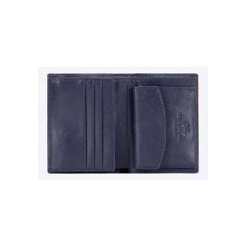 Portofel barbati  mic - din piele naturala - cu protectie RFID - 12x9cm - albastru