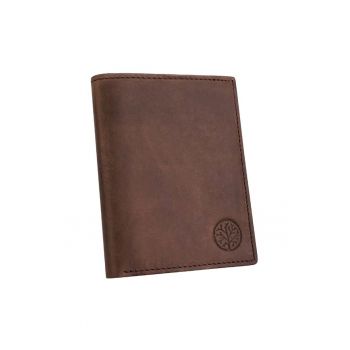 Portofel barbati -  Piele naturala - 12.8 x 10 x 2.5 cm - Maro