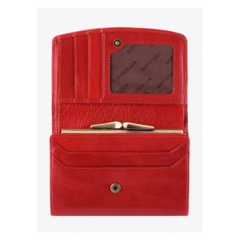 Portofel dama  Arizona - piele naturala - rosu - 9 locuri pentru carduri - 7 buzunare