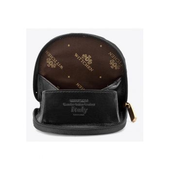 Portofel dama  bilonowka din piele naturala - negru - 8x9x2cm