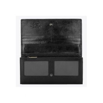 Portofel dama  colectia Italy - piele naturala - 6 locuri pentru carduri - negru-auriu