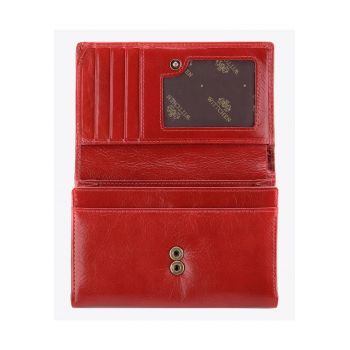 Portofel dama  din piele naturala - rosu - 10 -5x15cm - cu logo embosat