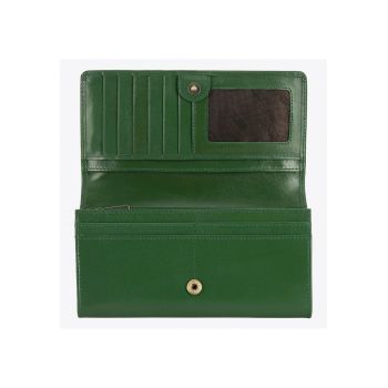 Portofel dama  din piele naturala verde - 16 locuri pentru carduri - cu protectie RFID