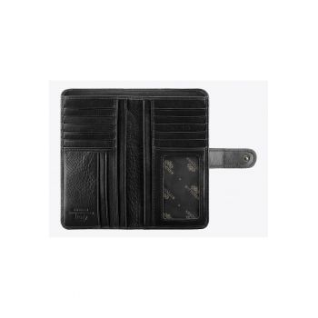 Portofel dama  piele naturala - 13 locuri pentru carduri - negru - 17 -5x9cm