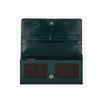 Portofel dama  piele naturala lacuita - RFID - verde - 19x10cm