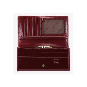 Portofel dama  Verona - piele lacuita - 10 locuri pentru carduri - bordou - 19x10cm