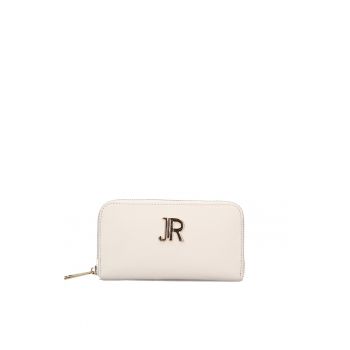 Portofel din piele cu fermoar Oriana Chic - Alb/Auriu