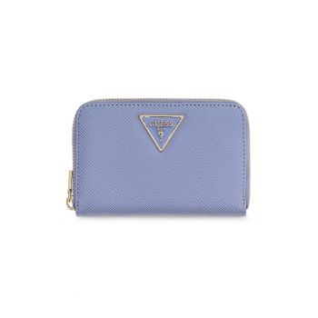 Portofel din piele ecologica saffiano cu logo metalic - Albastru indigo