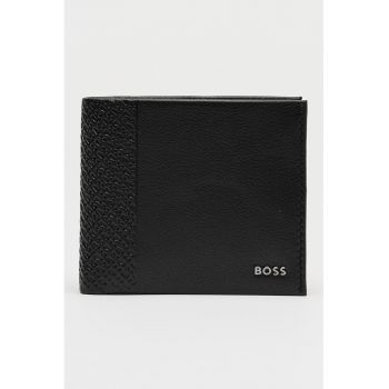 Portofel pliabil din piele cu detaliu logo - Negru