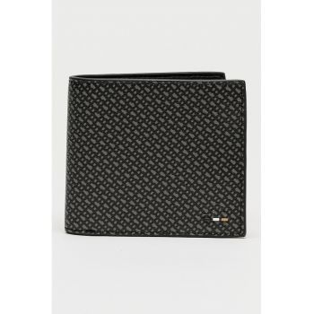 Portofel pliabil din piele ecologica cu model - Negru