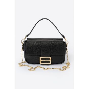 Geanta crossbody din piele cu bareta din lant - Negru