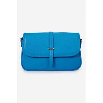 Geanta crossbody din piele cu clapa - Albastru