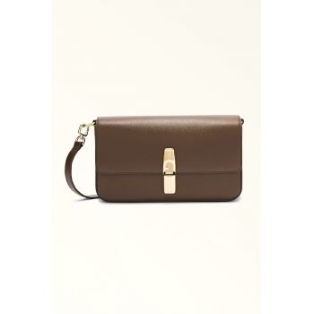 Geanta crossbody din piele cu clapa Iride - Maro inchis