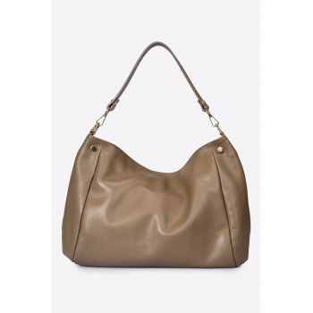Geanta din piele cu bareta detasabila - Maro taupe