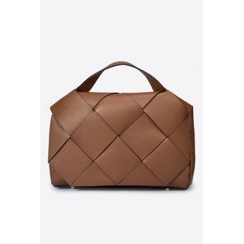 Geanta din piele cu maner si bareta detasabila - Maro