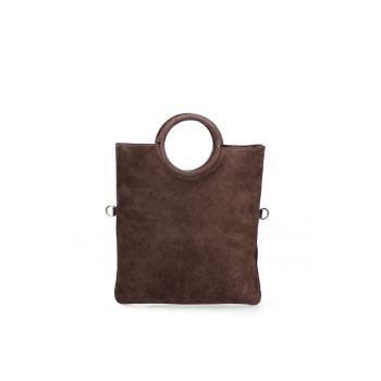 Geanta din piele intoarsa cu maner si etui interior detasabil Zelia - Maro inchis