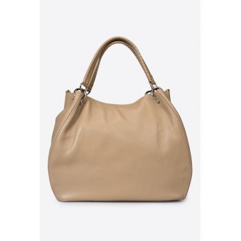 Geanta shopper din piele cu bareta detasabila - Maro nisip