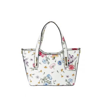 Geanta alba din piele naturala cu imprimeu floral 8904 131 19189 - Alb