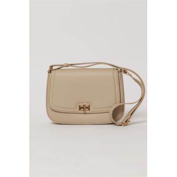 Geanta beige casual cu inchidere metalica