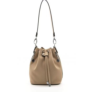 Geanta bucket de piele ecologica cu bareta detasabila - Maro camel