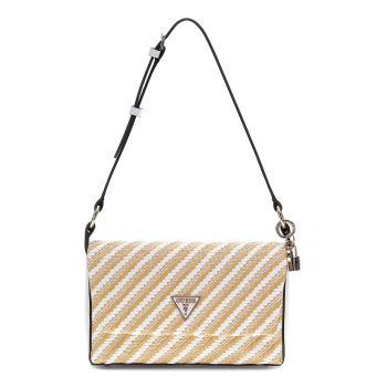 Geanta crossbody cu aspect tesut Emelda - Alb/Maro camel