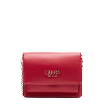 Geanta crossbody cu clapa si bareta din lant - Rosu