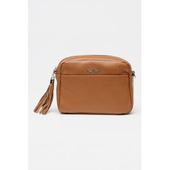 Geanta crossbody de piele cu canaf - Maro camel