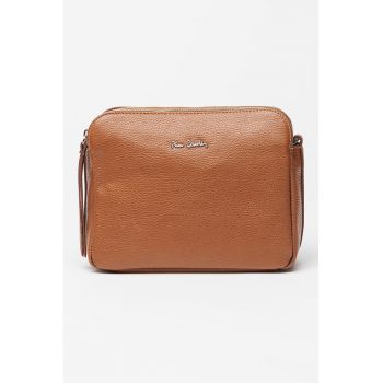 Geanta crossbody de piele cu doua compartimente - Maro inchis