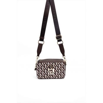 Geanta crossbody de piele ecologica  Alb/Maro inchis