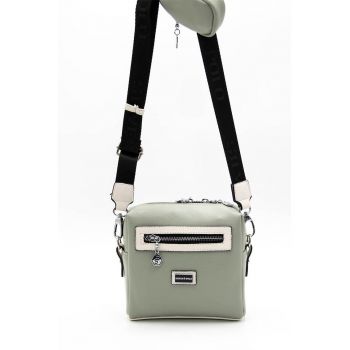 Geanta crossbody de piele ecologica cu etui detasabil - Verde sparanghel