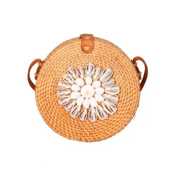 Geanta crossbody din paie - Alb/Maro deschis