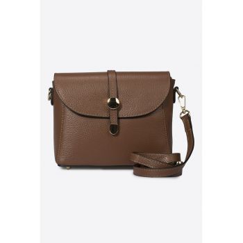 Geanta crossbody din piele cu bareta detasabila - Maro