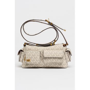 Geanta crossbody din piele ecologica Dakota - Maro/Alb murdar