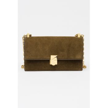 Geanta crossbody din piele intoarsa - Verde padure