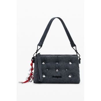 Geanta cu bareta de umar si aplicatii metalice - Gri carbune