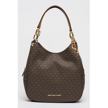 Geanta cu bareta de umar si model monograma Lillie - Negru/Maro