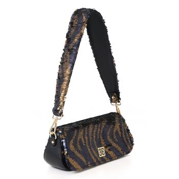 Geanta cu maner si bareta - Maro deschis/Albastru indigo