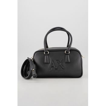 Geanta cu maner si broderie logo - Negru