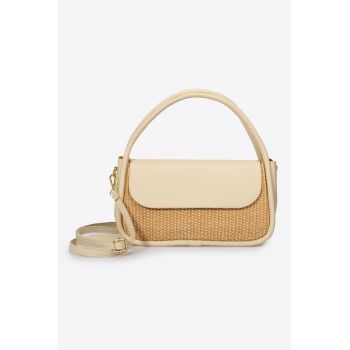 Geanta de mana cu detalii de piele - Maro nisip/Maro camel