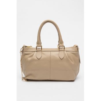 Geanta de piele cu accesoriu logo - Maro inchis