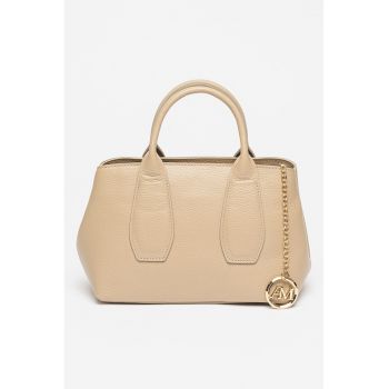 Geanta de piele cu bareta detasabila si ajustabila de umar - Maro inchis