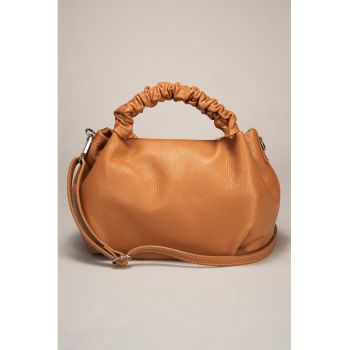 Geanta de piele cu bareta suplimentara si manre - Maro camel