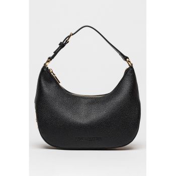 Geanta de piele ecologica cu bareta de umar si logo metalic - Negru