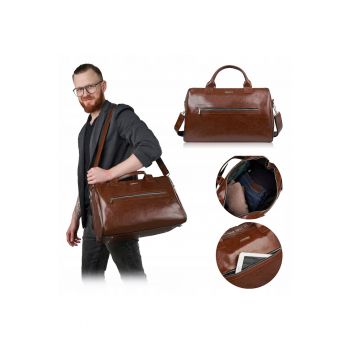 Geanta de voiaj - brødrene - r60 - universala - piele - eleganta - geanta de umar - cu curea reglabila - coniac - productie poloneza - material: piele naturala tabacita vegetal - inaltime 29 cm - latime 44 cm - adancime 26 cm - fermoar dublu metalic - ma
