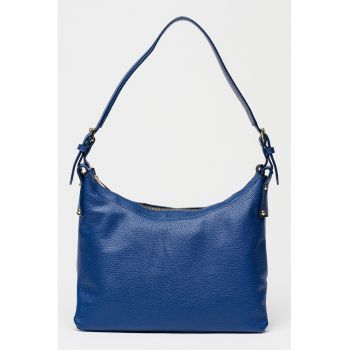 Geanta din piele cu bareta de umar - Albastru