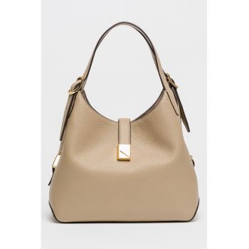 Geanta din piele cu bareta de umar Deco - Bej deschis