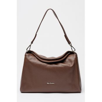 Geanta din piele cu bareta de umar - Maro inchis