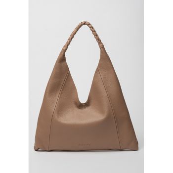 Geanta din piele cu bareta de umar Mia - Maro camel