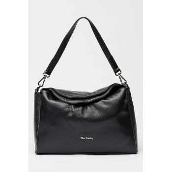 Geanta din piele cu bareta de umar - Negru