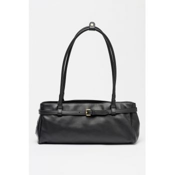 Geanta din piele cu bareta de umar Sandra - Negru
